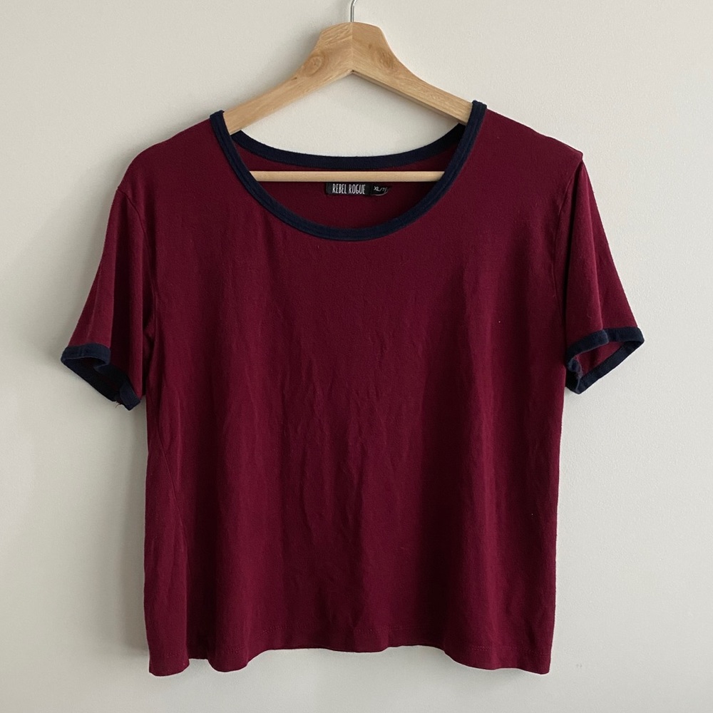 Cropped Tee // Burgundy & Black